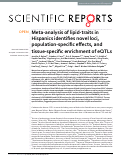 Cover page: Meta-analysis of lipid-traits in Hispanics identifies novel loci, population-specific effects and tissue-specific enrichment of eQTLs