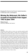 Cover page: Missing the Holocaust:: My Father’s Account of Auschwitz from August 1943 to June 1944