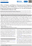 Cover page: Effect of Malaria and Malaria Chemoprevention Regimens in Pregnancy and Childhood on Neurodevelopmental and Behavioral Outcomes in Children at 12, 24, and 36 Months: A Randomized Clinical Trial.