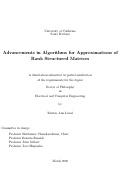 Cover page: Advancements in Algorithms for Approximations of Rank Structured Matrices