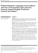 Cover page: Patient-Physician Language Concordance and Use of Preventive Care Services among Limited English Profcient Latinos and Asians