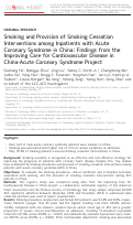 Cover page: Smoking and Provision of Smoking Cessation Interventions among Inpatients with Acute Coronary Syndrome in China: Findings from the Improving Care for Cardiovascular Disease in China-Acute Coronary Syndrome Project