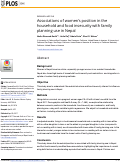 Cover page: Associations of womens position in the household and food insecurity with family planning use in Nepal.