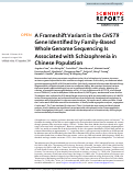 Cover page: A Frameshift Variant in the CHST9 Gene Identified by Family-Based Whole Genome Sequencing Is Associated with Schizophrenia in Chinese Population