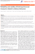 Cover page: Reliability and validity of brief psychosocial measures related to dietary behaviors