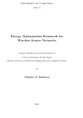 Cover page: Energy Optimization Framework for Wireless Sensor Networks