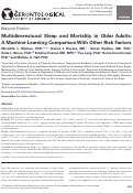 Cover page: Multidimensional Sleep and Mortality in Older Adults: A Machine-Learning Comparison with Other Risk Factors