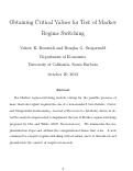 Cover page: Obtaining Critical Values for Test of Markov Regime Switching