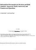 Cover page: Information Presentation in Decision and Risk Analysis: Answered, Partly Answered, and Unanswered Questions