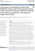 Cover page: Associations of quantitative whole-body PSMA-PET metrics with PSA progression status under long-term androgen deprivation therapy in prostate cancer patients: a retrospective single-center study.