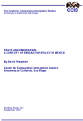 Cover page: STATE AND EMIGRATION: A CENTURY OF EMIGRATION POLICY IN MEXICO