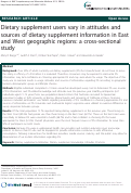 Cover page: Dietary supplement users vary in attitudes and sources of dietary supplement information in East and West geographic regions: a cross-sectional study