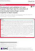 Cover page: Development and validation of a pre-hospital “Red Flag” alert for activation of intra-hospital haemorrhage control response in blunt trauma