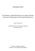 Cover page: The Challenge of Affordable Housing in 21st Century California: Constraints and Opportunities in the Nonprofit Housing Sector