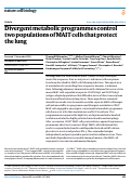 Cover page: Divergent metabolic programmes control two populations of MAIT cells that protect the lung.