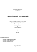 Cover page: Statistical Methods in Cryptography
