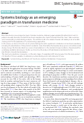 Cover page: Systems biology as an emerging paradigm in transfusion medicine
