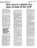 Cover page of How mayor's global view plays in land of the GOP