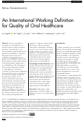 Cover page: An International Working Definition for Quality of Oral Healthcare