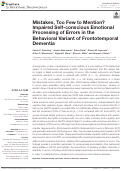 Cover page: Mistakes, Too Few to Mention? Impaired Self-conscious Emotional Processing of Errors in the Behavioral Variant of Frontotemporal Dementia