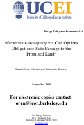 Cover page: Generation Adequacy Via Call Options Obligations: Safe Passage to the Promised Land