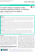 Cover page: A content analysis of popular media reporting regarding increases in minimum ages of legal access for tobacco